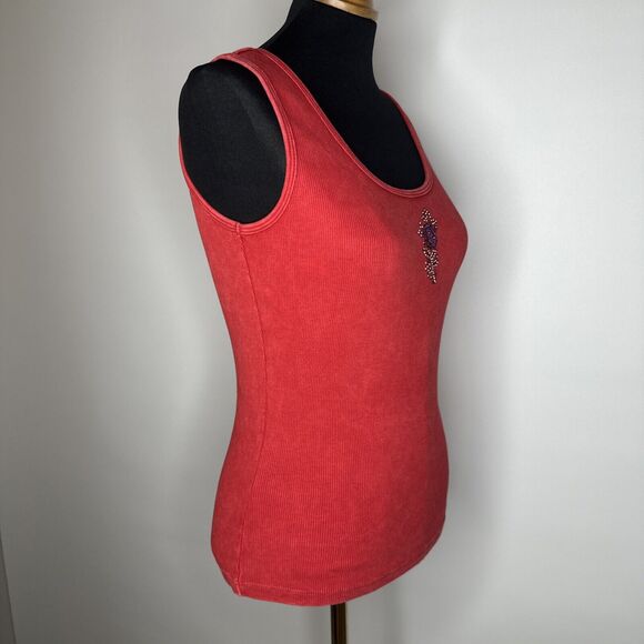 Y2K One World Red Rhinestone Tank Top L Grunge Whimsy Goth USA Cotton - Picture 5 of 10